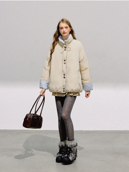 BOHOL BLING - Reversible Contrast Bow-Tie Puffer Jacket