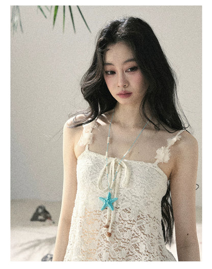 "Morning Mist" Frost White Lace Sheer Cami Top 65123