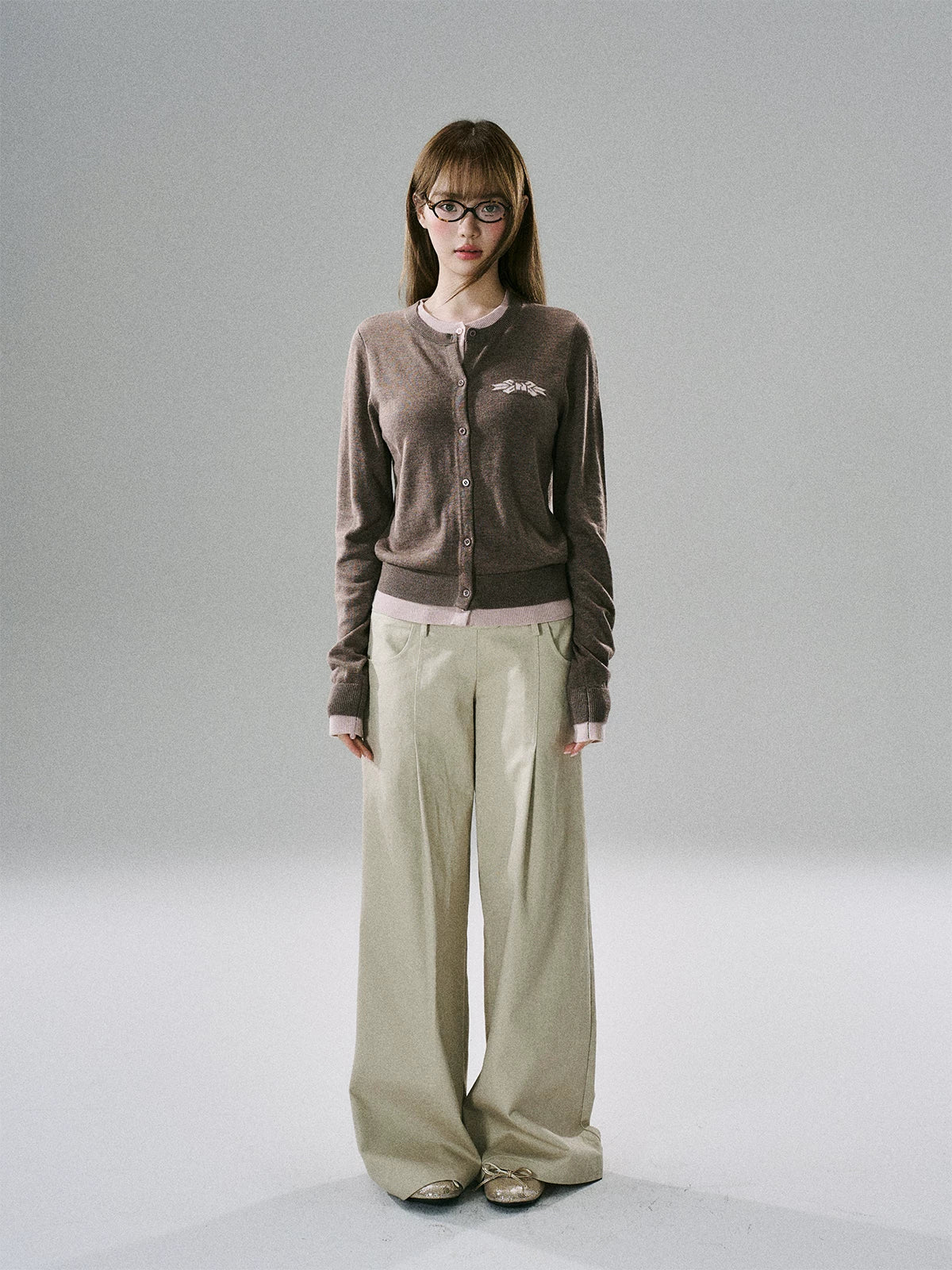 LOST FOREST - Brown Pink Bow Layered Cardigan