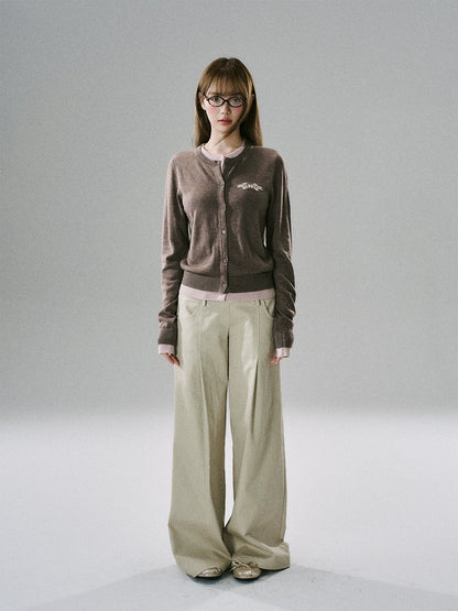LOST FOREST - Brown Pink Bow Layered Cardigan