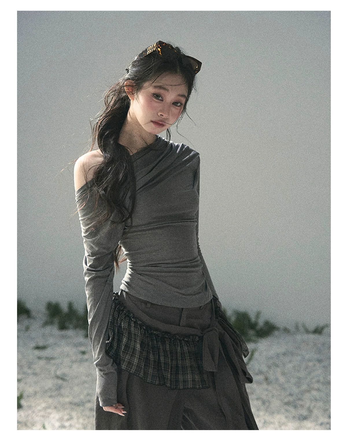 “Where Shadow Walks Beside Light” Dusk Gray Asymmetrical Top