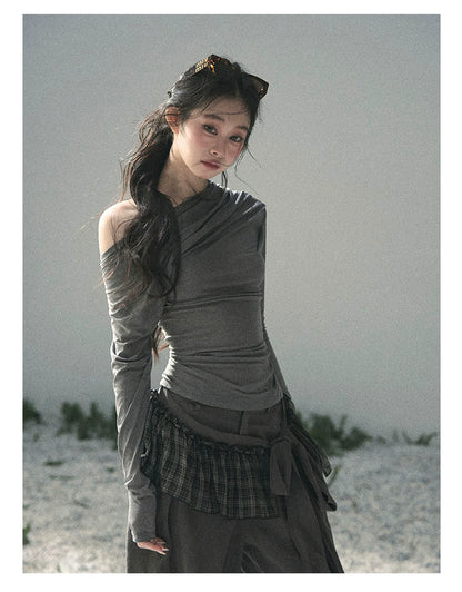 “Where Shadow Walks Beside Light” Dusk Gray Asymmetrical Top