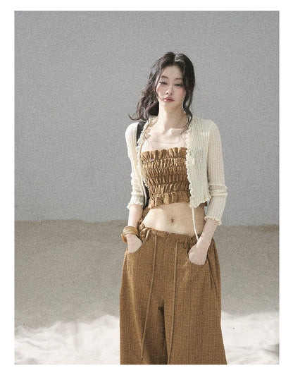 "Caramel Dusk" Ash Caramel Shirred Bandeau Top & Relaxed Pants Set