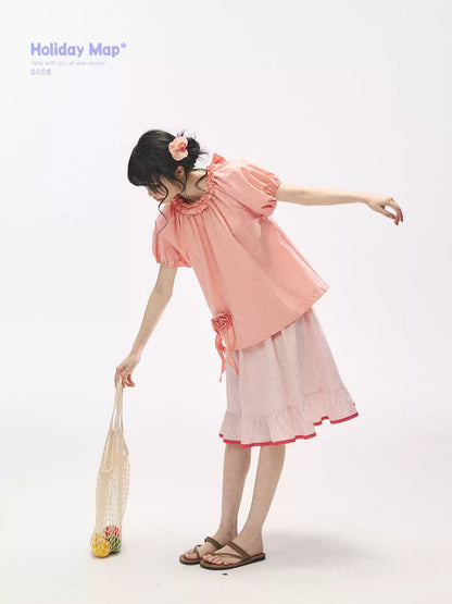 "Rosy Picnic" Pink Polka Dot A-Line Mini Skirt