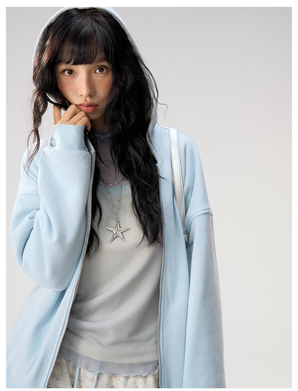 [CAN] "Misty Blue Floral Reverie" Light Blue Floral Set (Reversible Jacket / Sweatpants / Tiered Skirt)