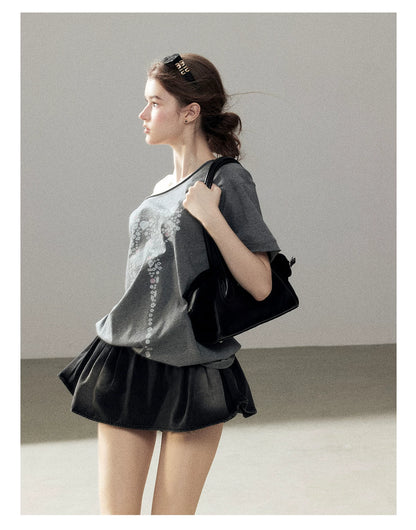 "Muted Shades of Gray" Silver Mouse Gray Off-Shoulder Tee