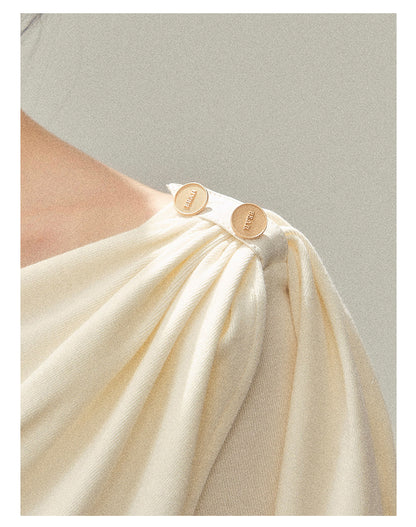 181225 “She Is Lighter Than the Wind” Streamer-Neck Top - Milky Apricot White
