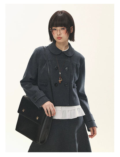 "First Day of Spring" Charcoal Gray Bow Blazer & Asymmetrical Skirt Set