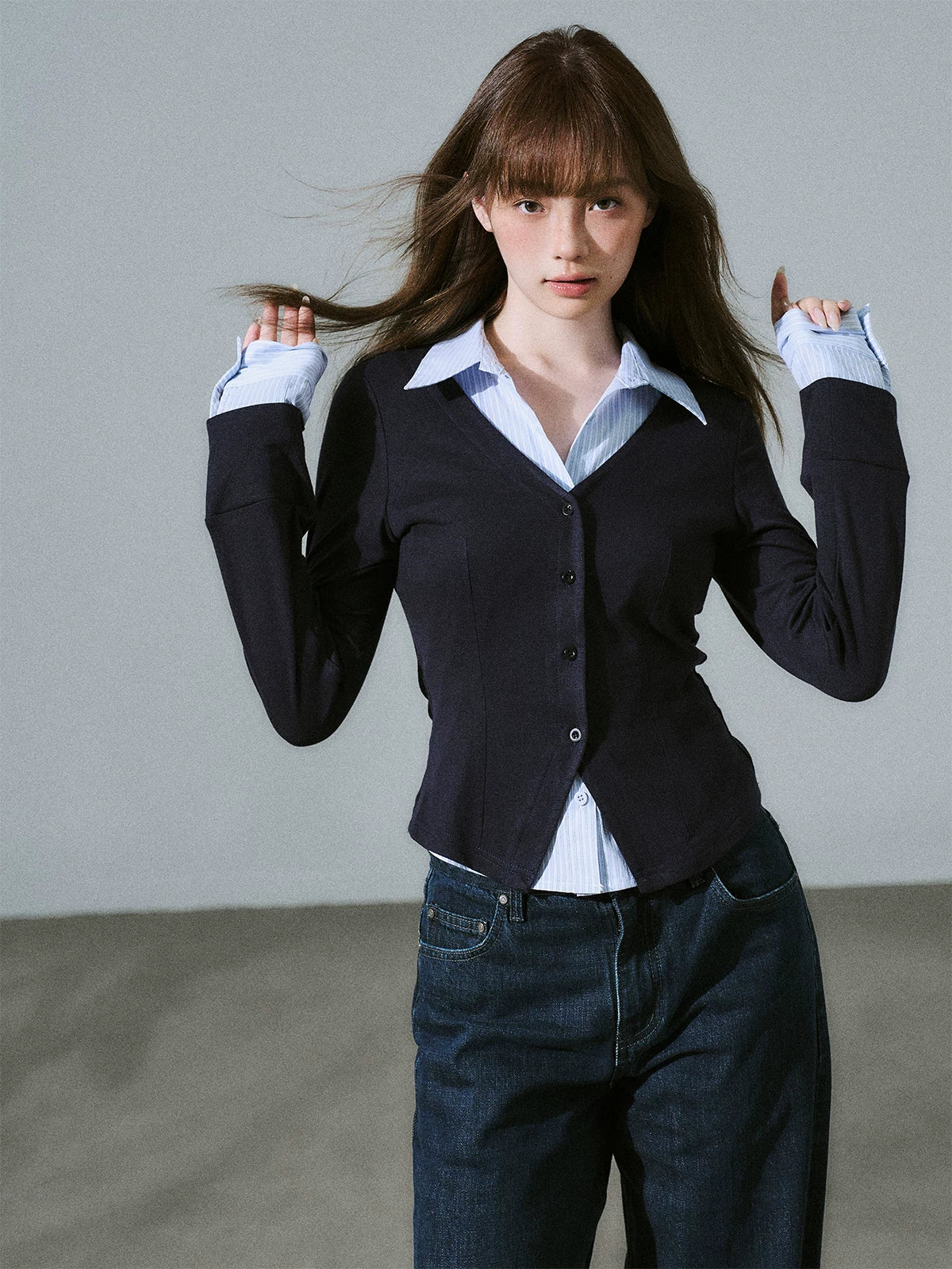 LOST FOREST - Blue Stripe Layered Knit Top