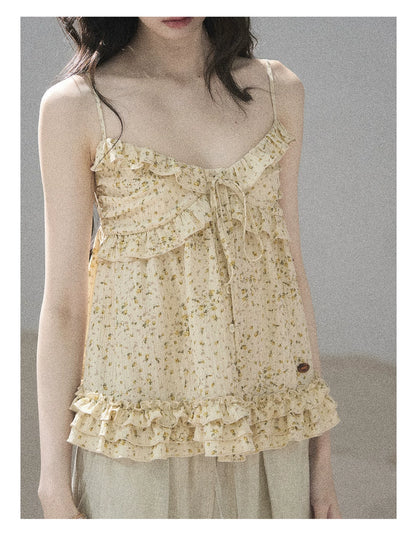 "Her Little Daisy" Milkshake Yellow Floral Ruffle Cami Top