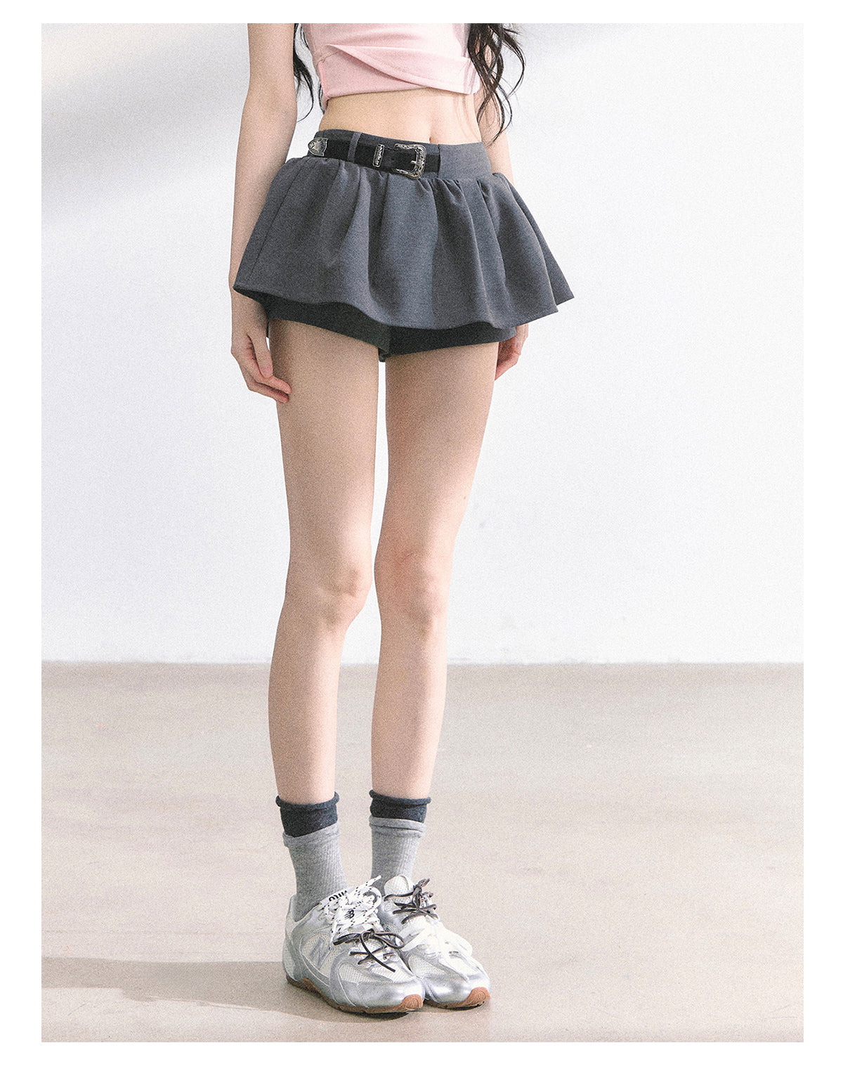 少也眼 "Annie Academy" A-Line Puff Mini Skirt - Gray
