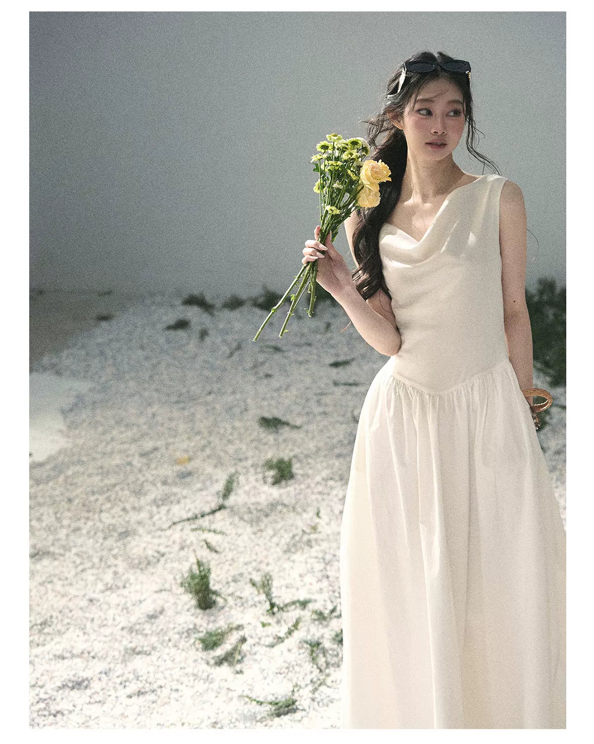 "Moonlight Sonata" Camellia White Elegant Sleeveless Maxi Dress