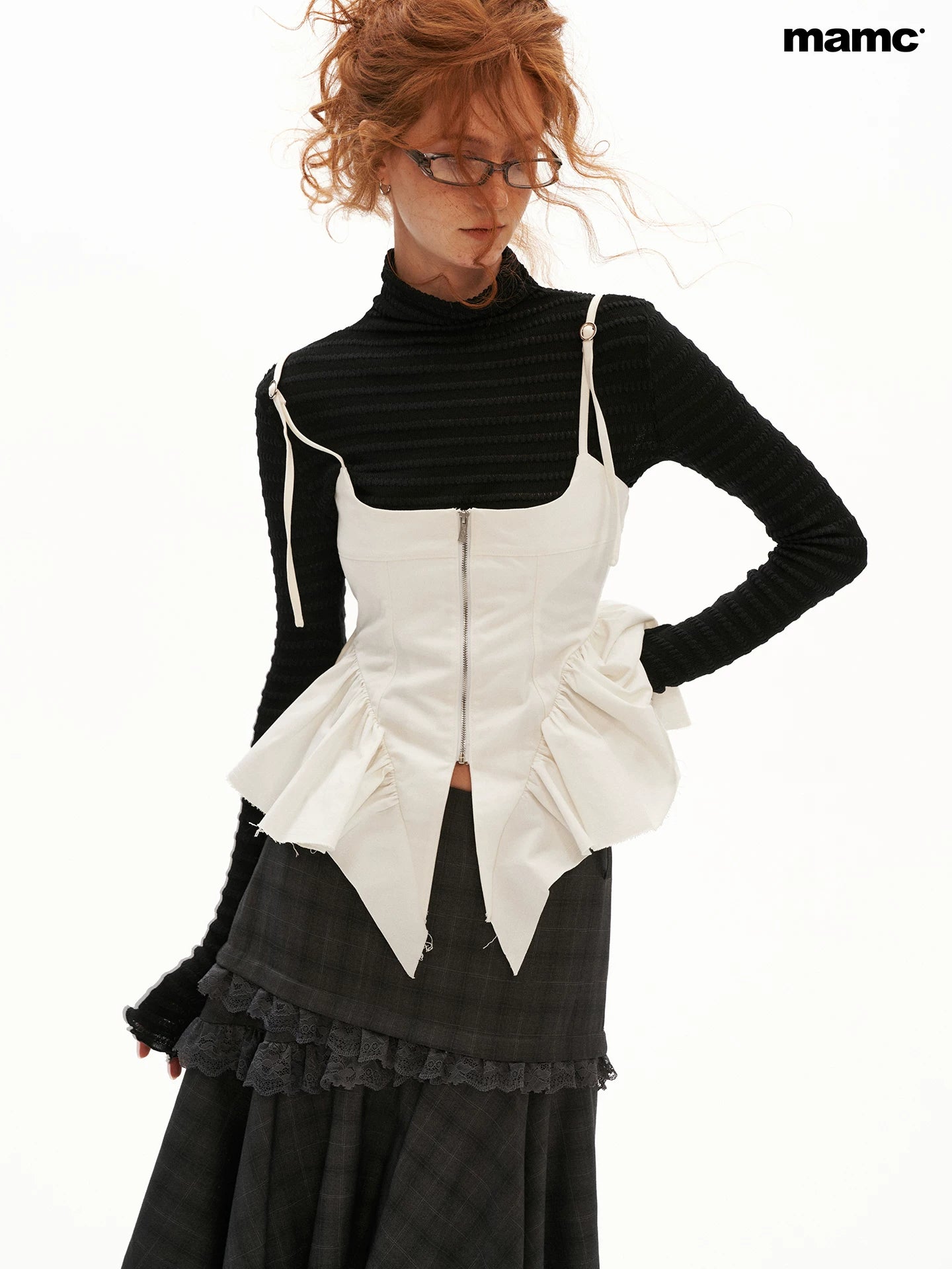 MAMC - White Distressed Fishbone Corset Tank Top