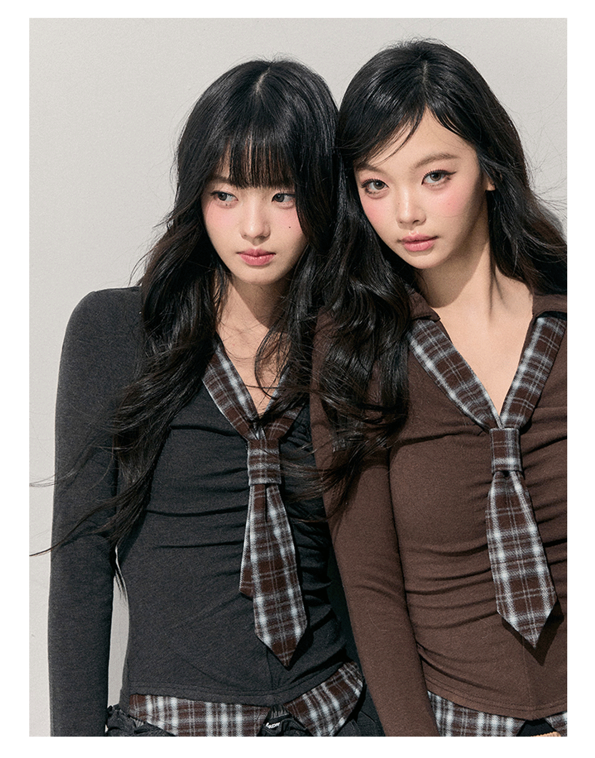 少也眼 “Faded Moss Traces” Vintage Plaid Layered-Effect Knit Top 5435435