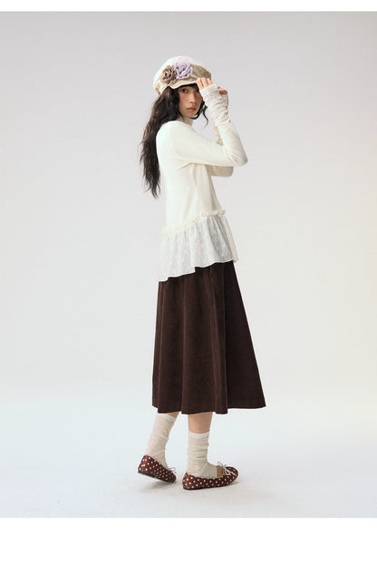 [CAN] “Cream Cloud” Ivory Lace Ruffle High-Neck Top