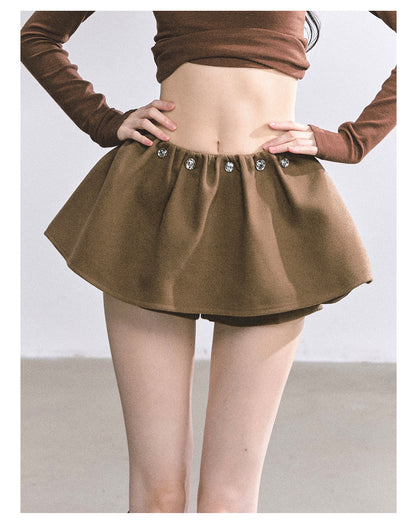 少也眼 "Wild Model-Leg Aura" Woolen Flared Mini Skirt - Coffee 1483645
