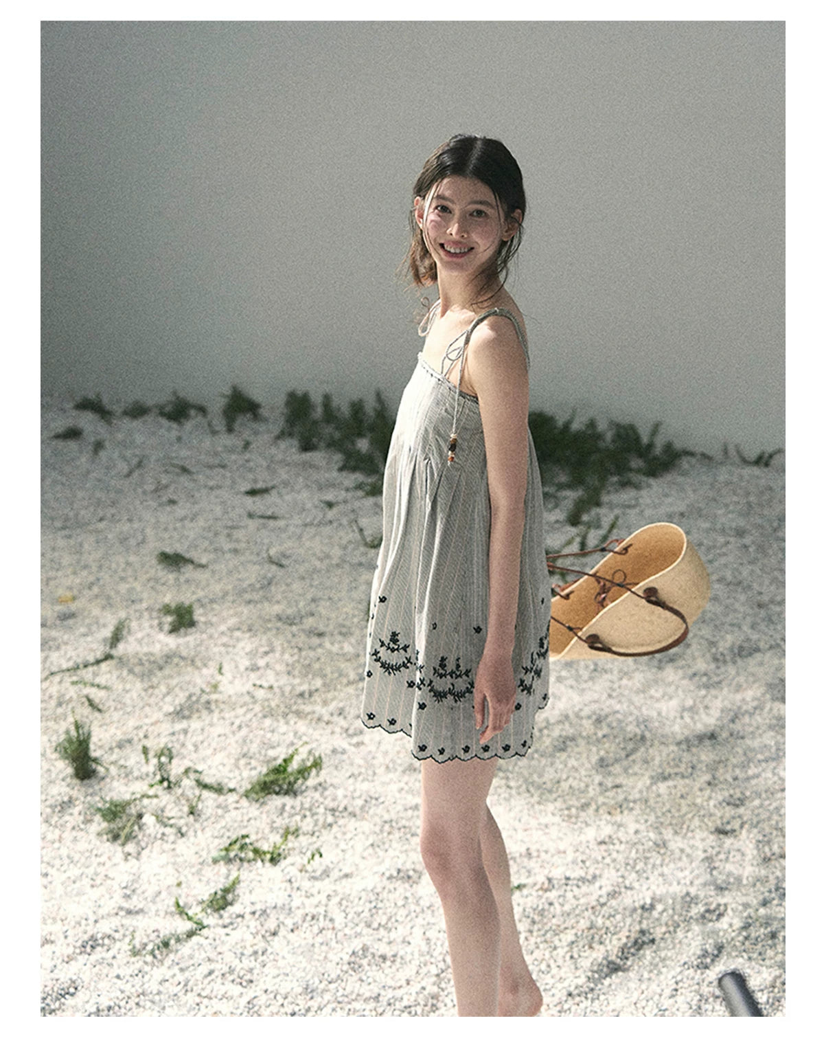 “Ripples Along the Hem” Misty Sea Gray Reversible Babydoll Dress