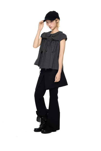 EZEK | Peter Pan Collar Gingham Shirt with Bubble Sleeves