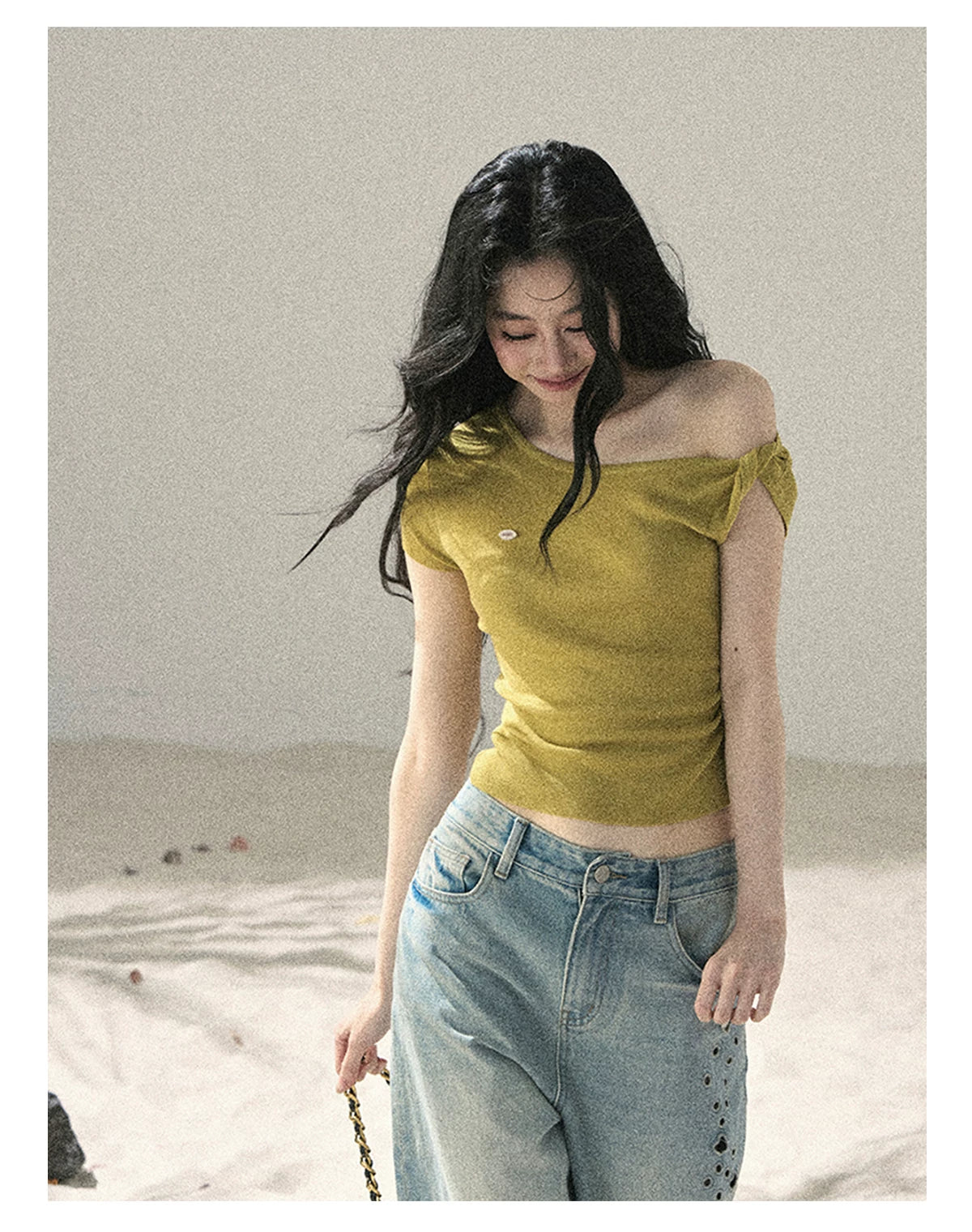 "Shape of the Wind" Forest Green One-Shoulder Twist Crop Top 6556585