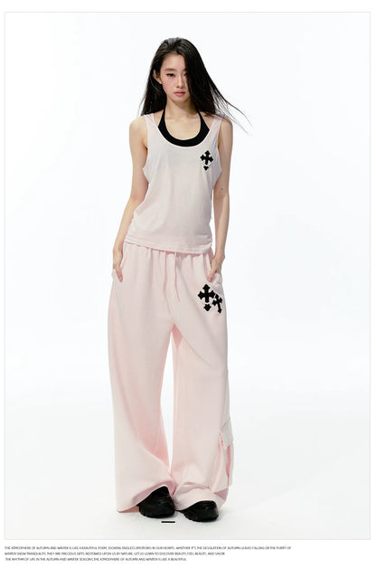 JN's DESIGN - Pink Layered Tank Top & Tulle-Overlay Sweatpants Set