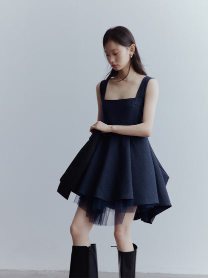 FUSSED Fantasy Manta Layered Mesh A-Line Dress – Midnight Blue FOF-25AW199a