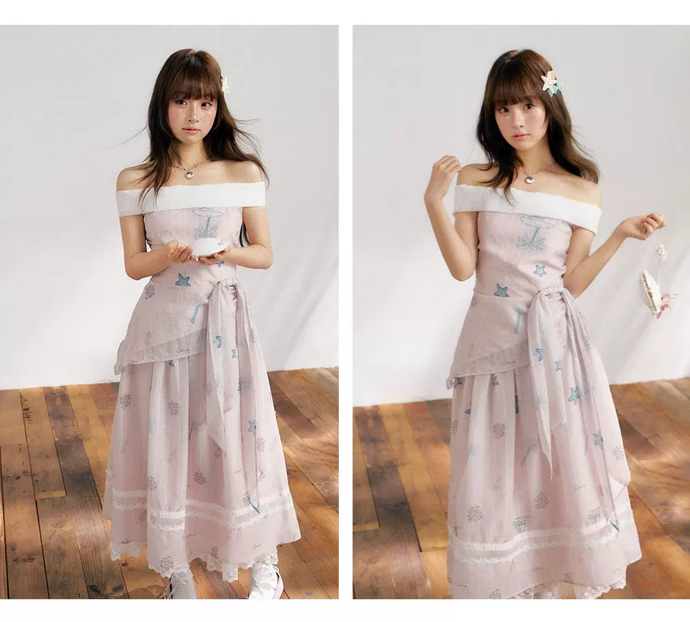 “Pink Mist Island” Dusty Rose Off-Shoulder Skirt Set