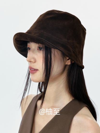 Suede Bucket Hat – Mocha Brown Wide Brim Hat
