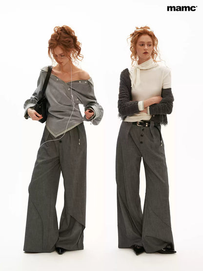MAMC - Sculpted Linen-Blend Straight-Leg Trousers (Gray / Khaki)