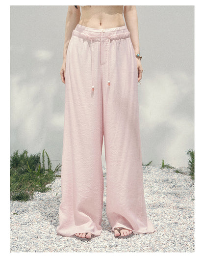 少也眼 "Misty Walk Pants" Soft Mist Pink Wide-Leg Chiffon Pants 546566