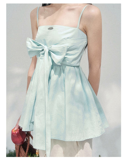 “Whispers in Blue” Off-Shoulder Ribbon Babydoll Top