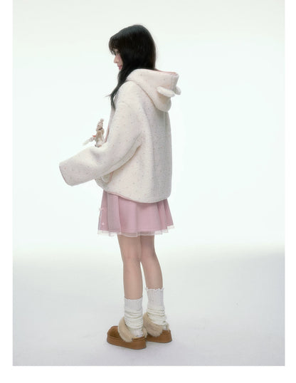BIBIBENCY - Ivory Faux Shearling Cropped Jacket