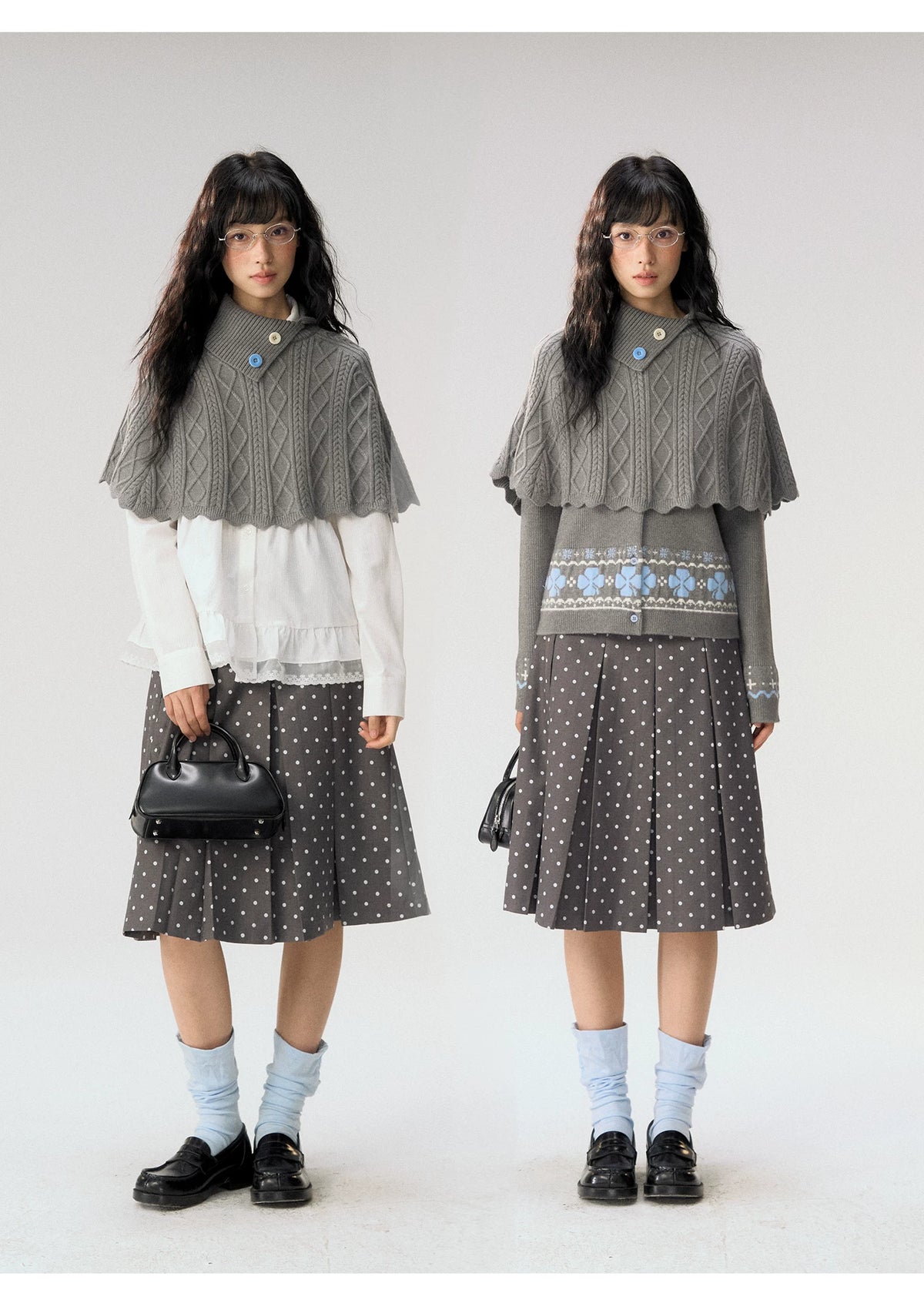 [CAN] "Witch's Wings" Gray Jacquard Knit Set (Cape Shawl / Cardigan)