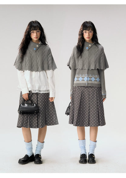 [CAN] "Witch's Wings" Gray Jacquard Knit Set (Cape Shawl / Cardigan)