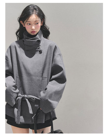 少也眼 “First Snow, Softened” Hepburn-Style Winter Trench Coat - Gray 941615