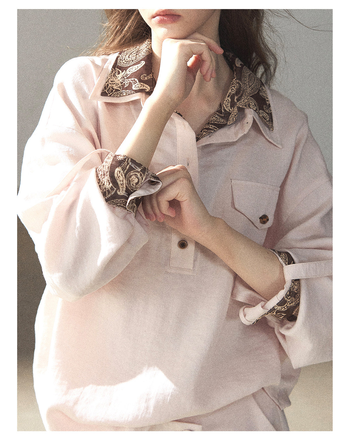 170726 "A Touch of Autumn Frost" Soft Pink Paisley Shirt & Skort Set