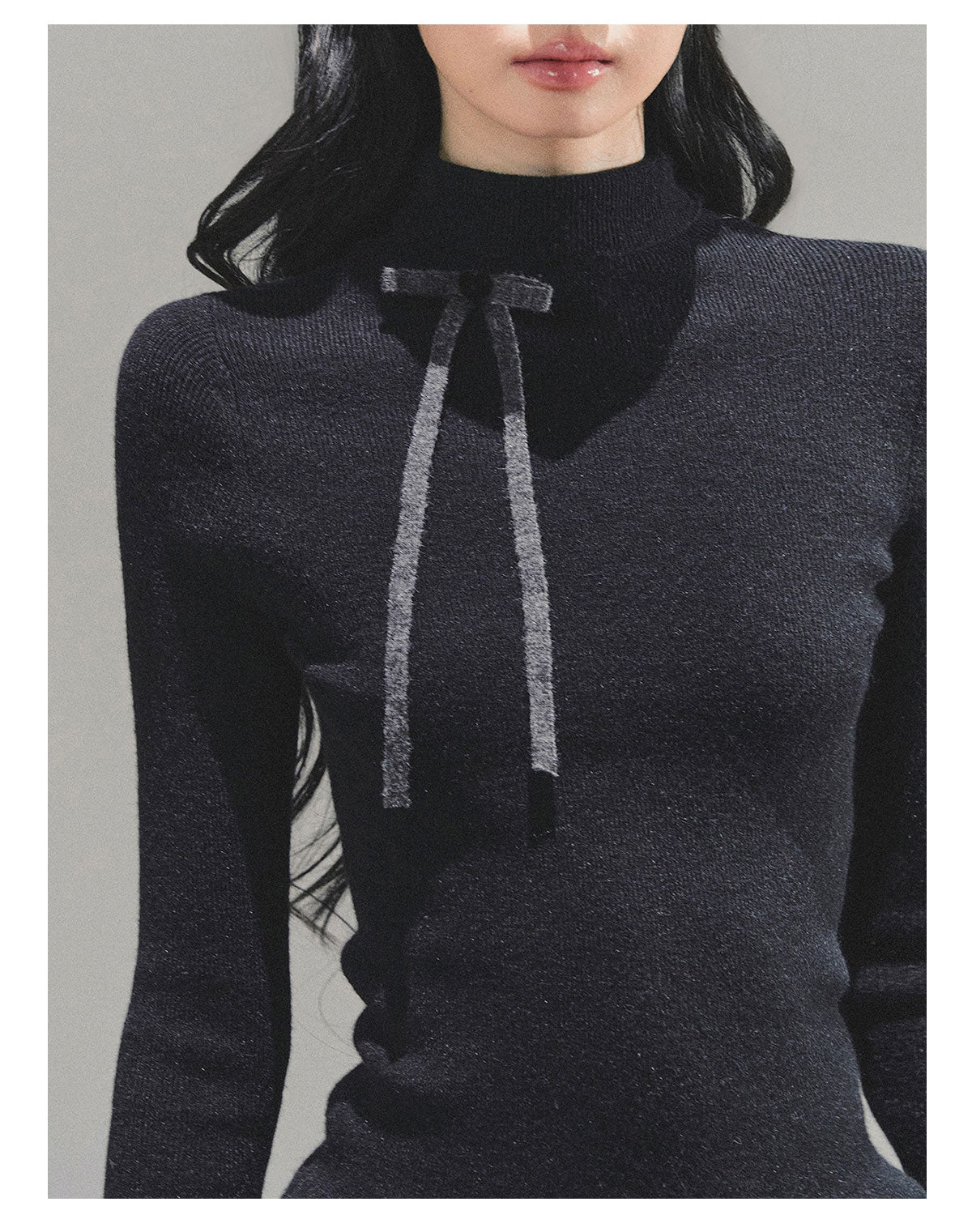 少也眼 “Velvet Touch” Semi-Turtleneck Long Sleeve Knit Top - Black 586255478