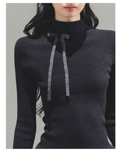少也眼 “Velvet Touch” Semi-Turtleneck Long Sleeve Knit Top - Black 586255478