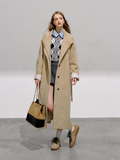 BOHOL BLING - Vintage Preppy Khaki Wool Blend Long Coat