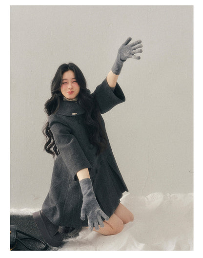 少也眼 "Luxembourg Heiress" Deep Rock Gray Preppy Wool-Blend Mid-Length Coat