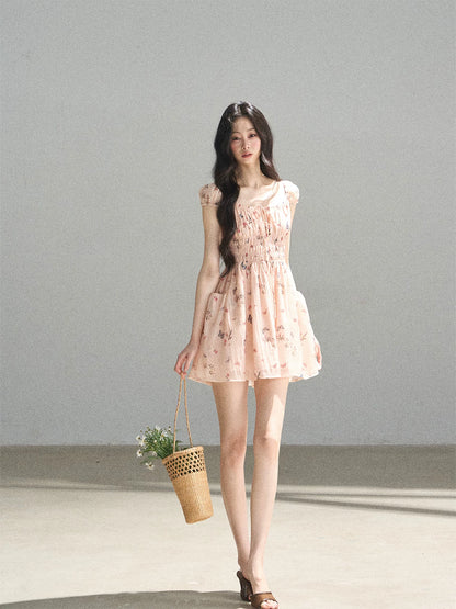 "A Meadow of Dreams" Dutch Cream Ruched Babydoll Mini Dress
