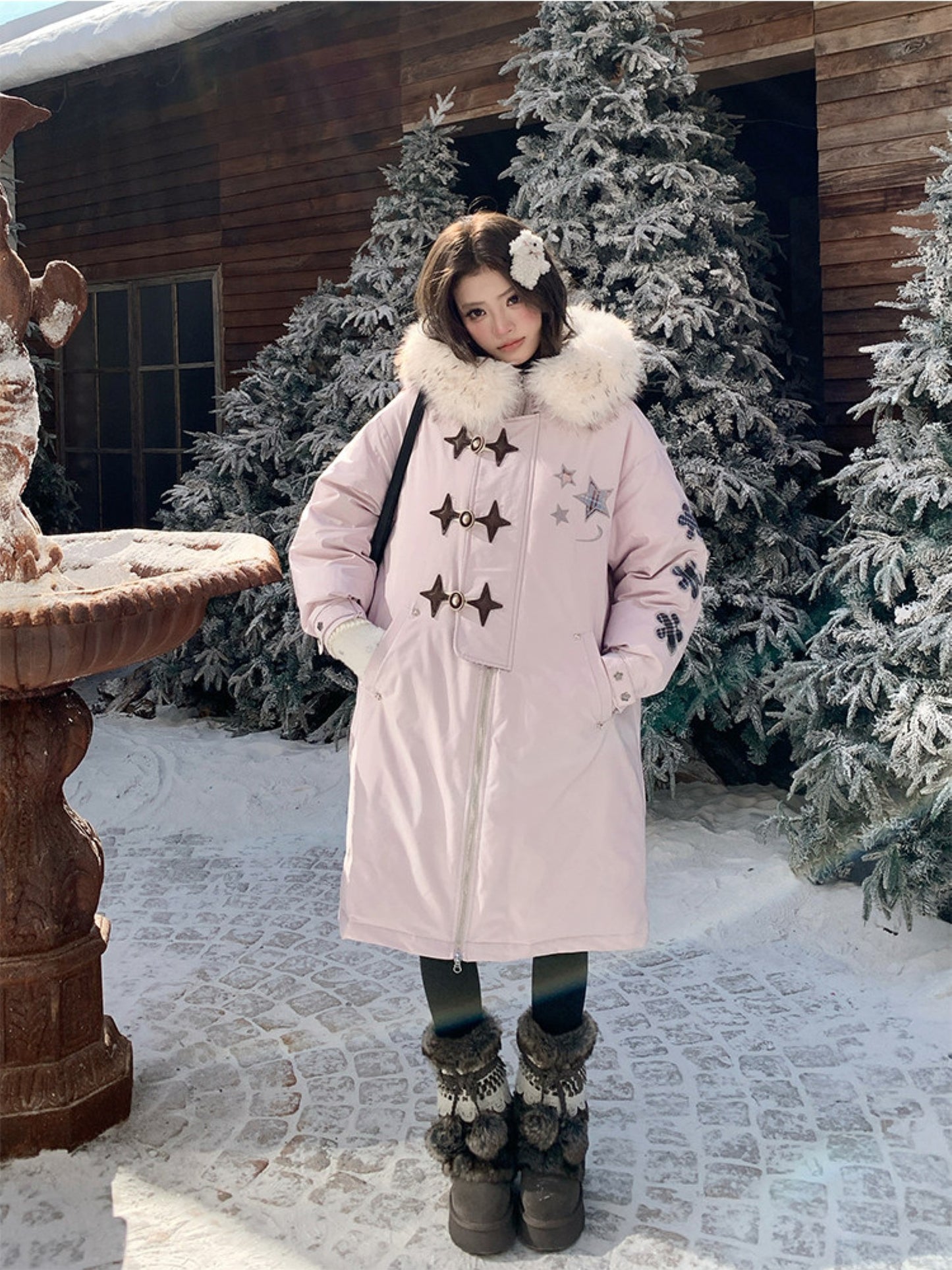 阮阮自制 - Starlight Dream Lilac Star-Trim Duck Down Coat