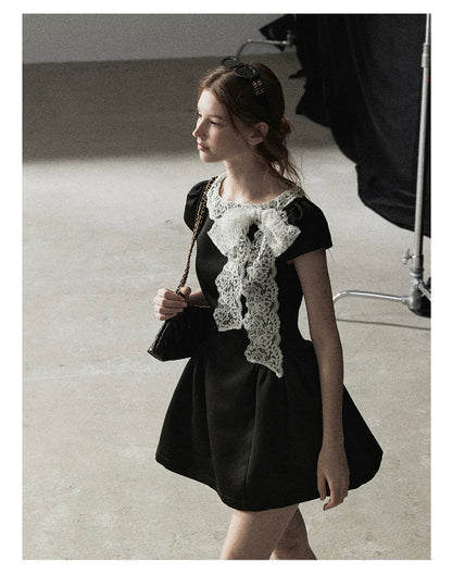 "A River Woven by Moonlight" Rich Black Lace Cocktail Mini Dress