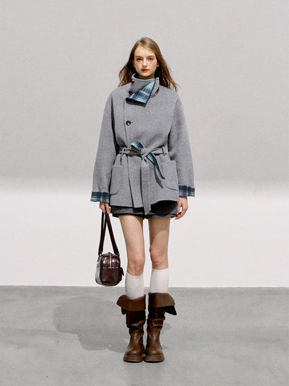 BOHOL BLING - Reversible Plaid Wool Coat – Vintage Contrast Short Wool Jacket