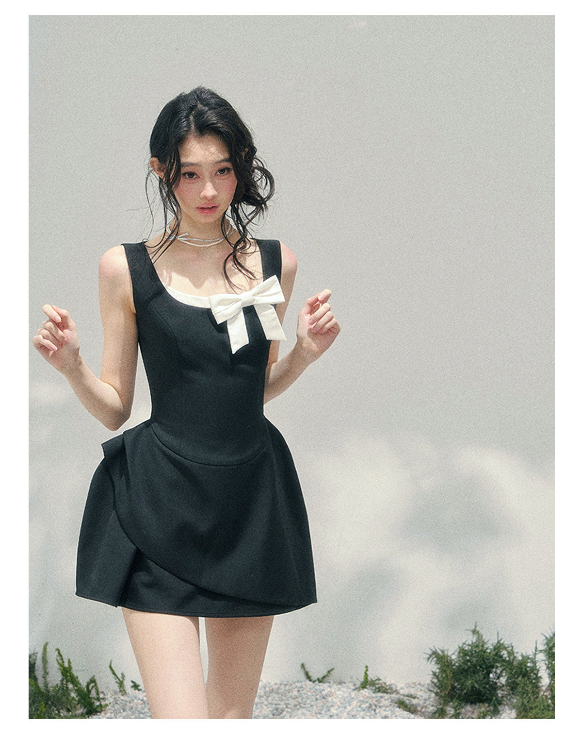 “Falling Sweetness” Midnight Black Bow Mini Dress