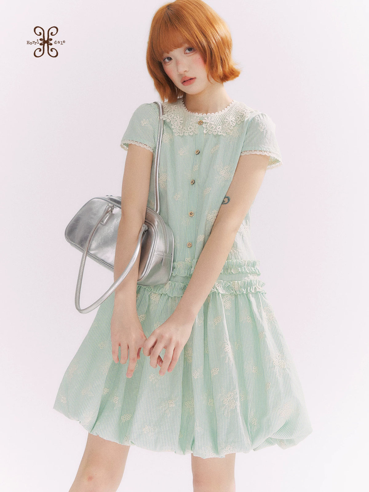 “Mint Lime” Green Stripe Lace Babydoll Dress