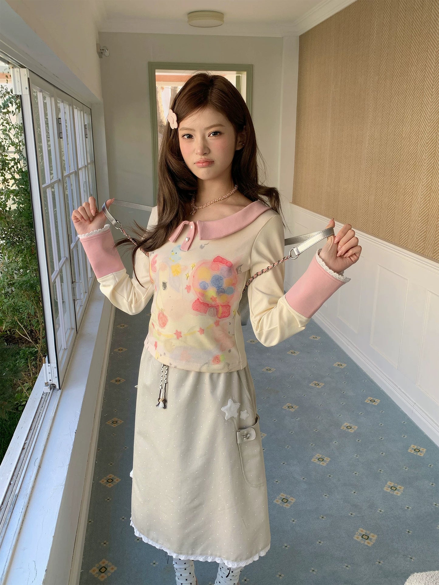 “Spring Palette Reverie” Apricot Cropped Knit Top