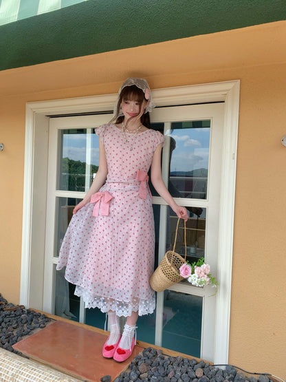 [RF] “Pink Mist Polka” Vintage Polka Dot Maxi Dress