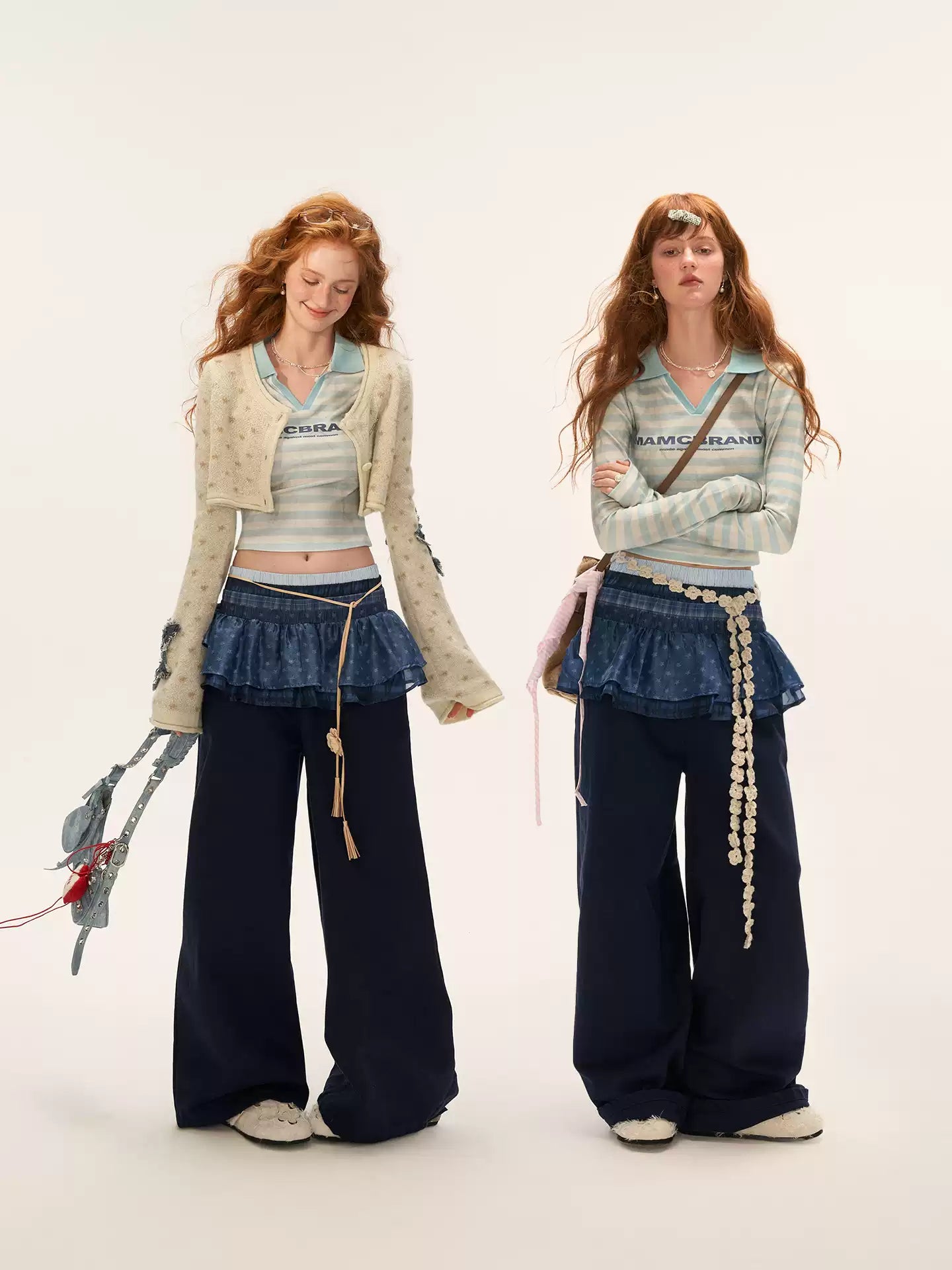 MAMC - Blue Layered Waist Wide-Leg Pants