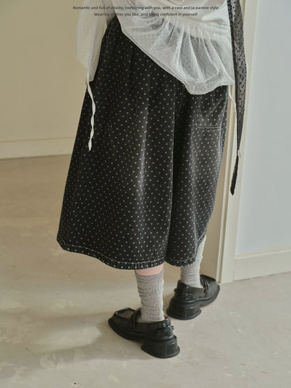 "Midnight Dots" Charcoal Black Polka Dot Cropped Wide Leg Jeans