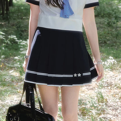 "Midnight Blossom" Vintage Floral Collection (Sleeveless Blouse / Hooded Cardigan / Box Pleated Skirt)